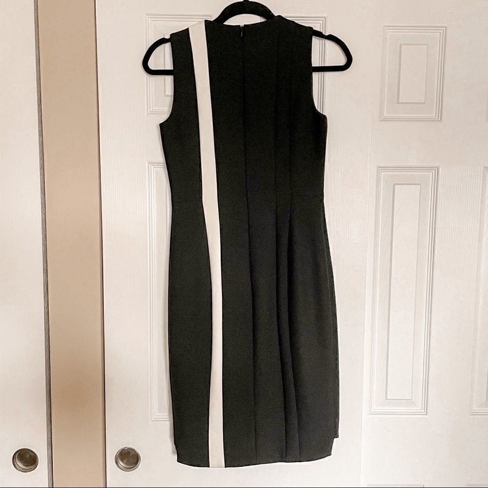 AKRIS Punto Contrast Stripe Sheath Dress Black Cream 2 - Picture 6 of 12